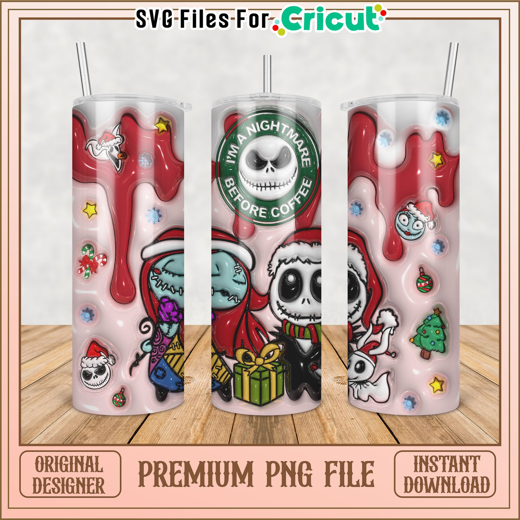 Nightmare Before Christmas Tumbler PNG Design for Cricut Use