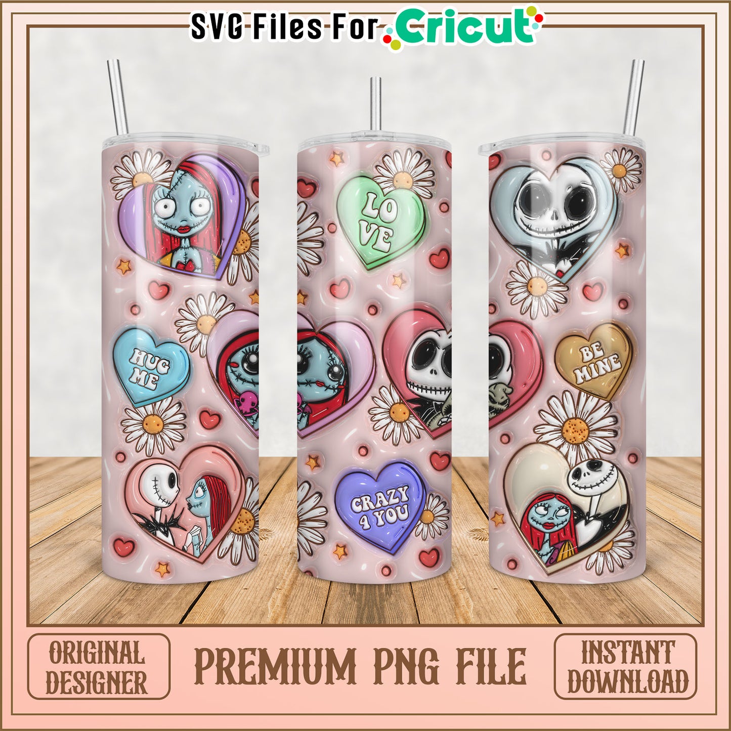 Nightmare Before Christmas Valentine Tumbler PNG