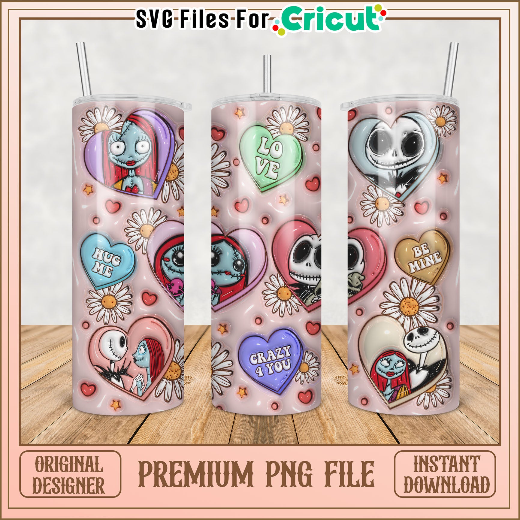 Nightmare Before Christmas Valentine Tumbler PNG