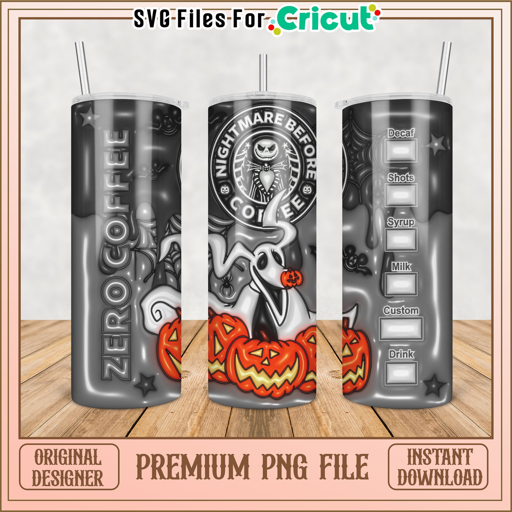 Nightmare Before Coffee Tumbler PNG