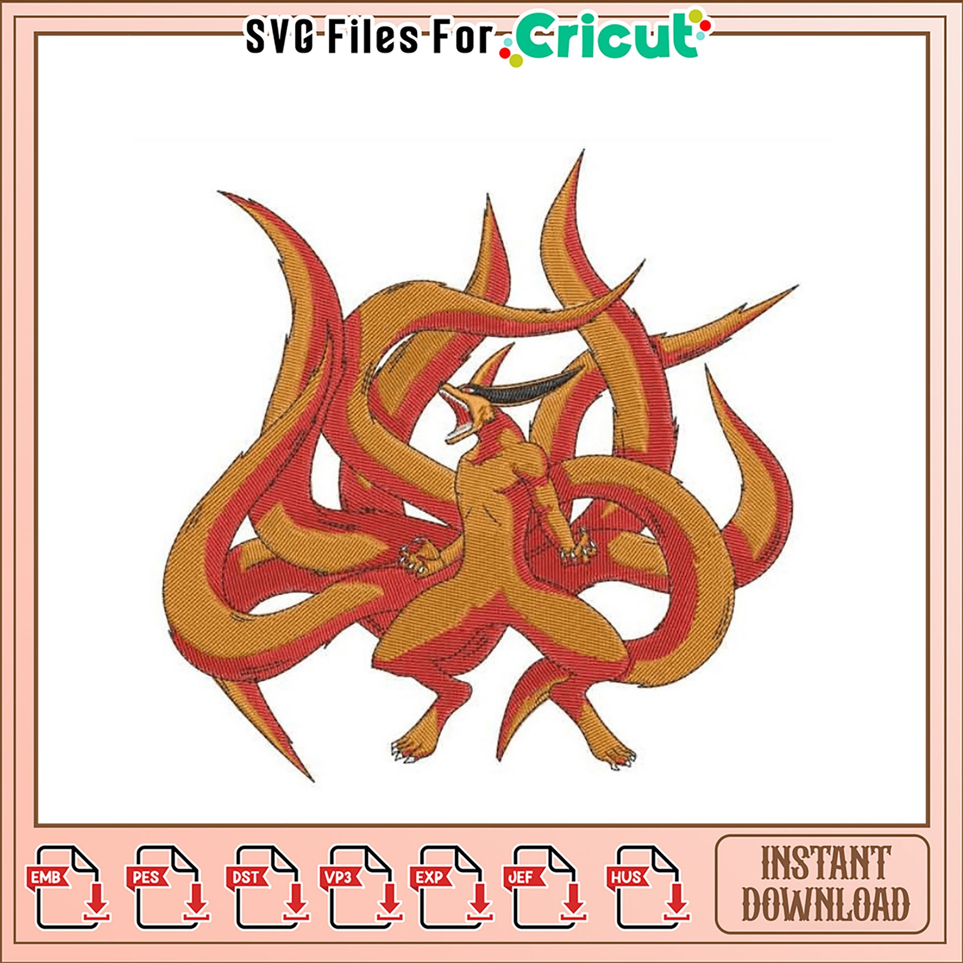 Nine Tailed Fox Embroidery Design Instant Download