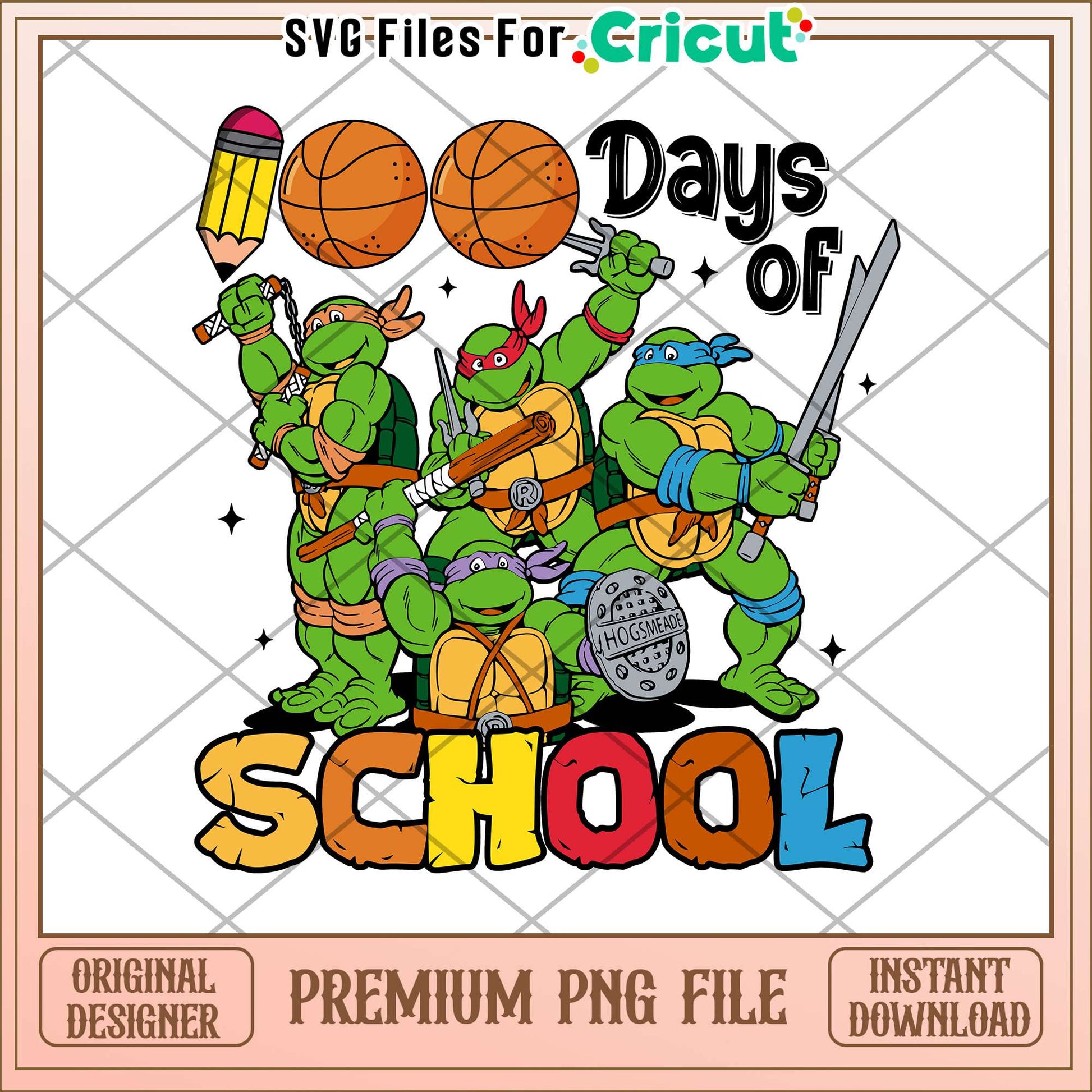 Ninja turtles 100 days of school png, high school ninja svg