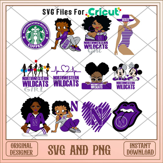 Northwestern wildcats girl svg, Northwestern wildcats svg bundle, NCAA svg
