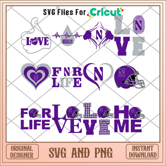 Northwestern wildcats love svg, Northwestern wildcats svg bundle, NCAA svg