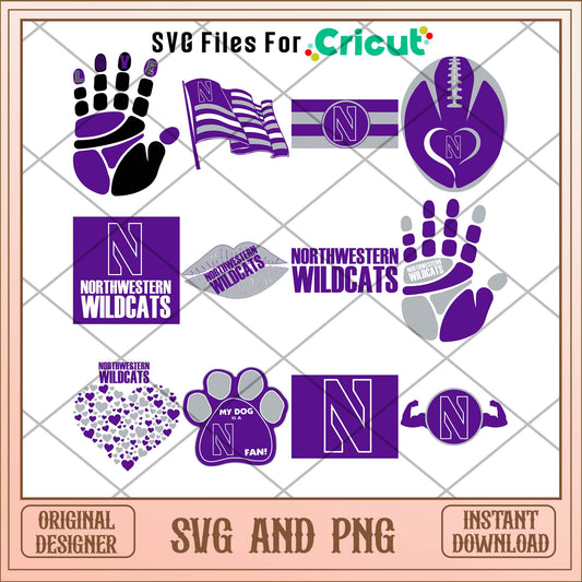 Northwestern wildcats hand svg, Northwestern wildcats svg bundle, NCAA svg