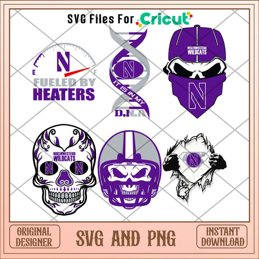 Northwestern wildcats skull svg, Northwestern wildcats svg bundle, NCAA svg