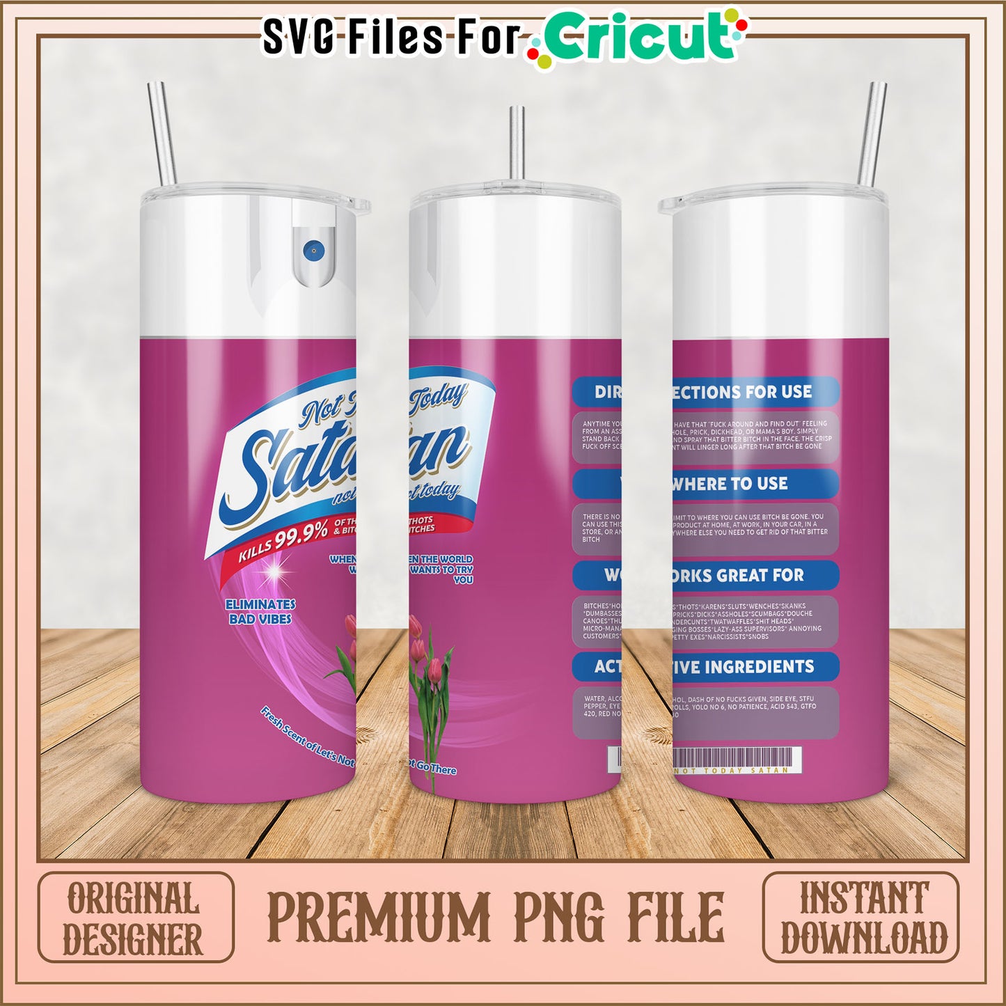Not Today Satan Tumbler PNG File for Cricut Instant Download