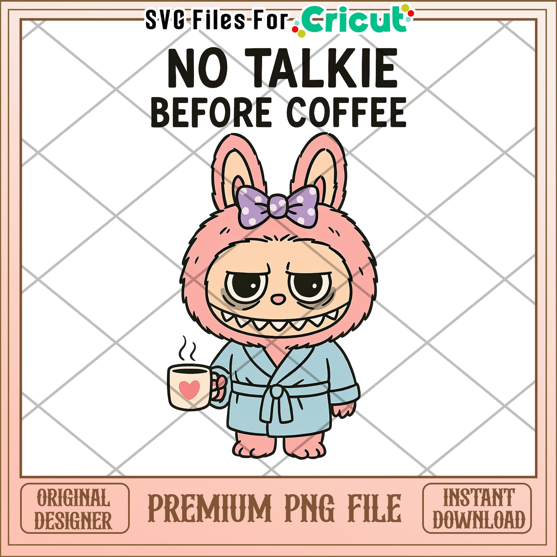 No talkie before coffe png, labubu quotes png, labubu cartoon png