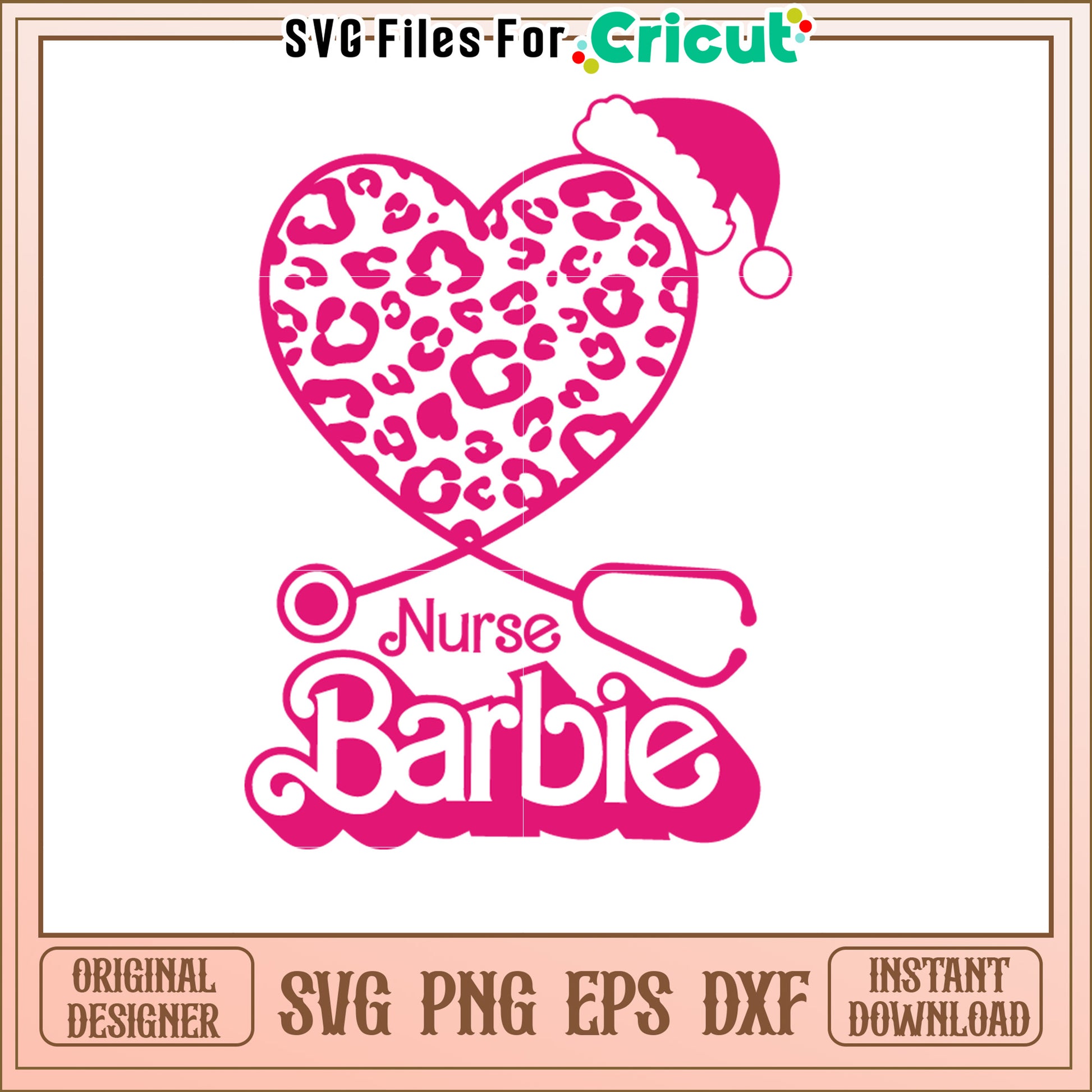 Nurse Barbie Leopard Heart SVG