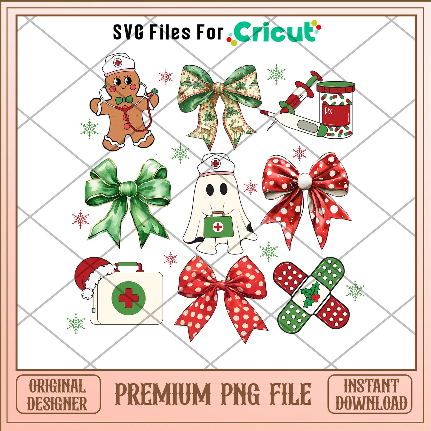 Nurse Christmas Bow Png, Gingerbread png, christmas png