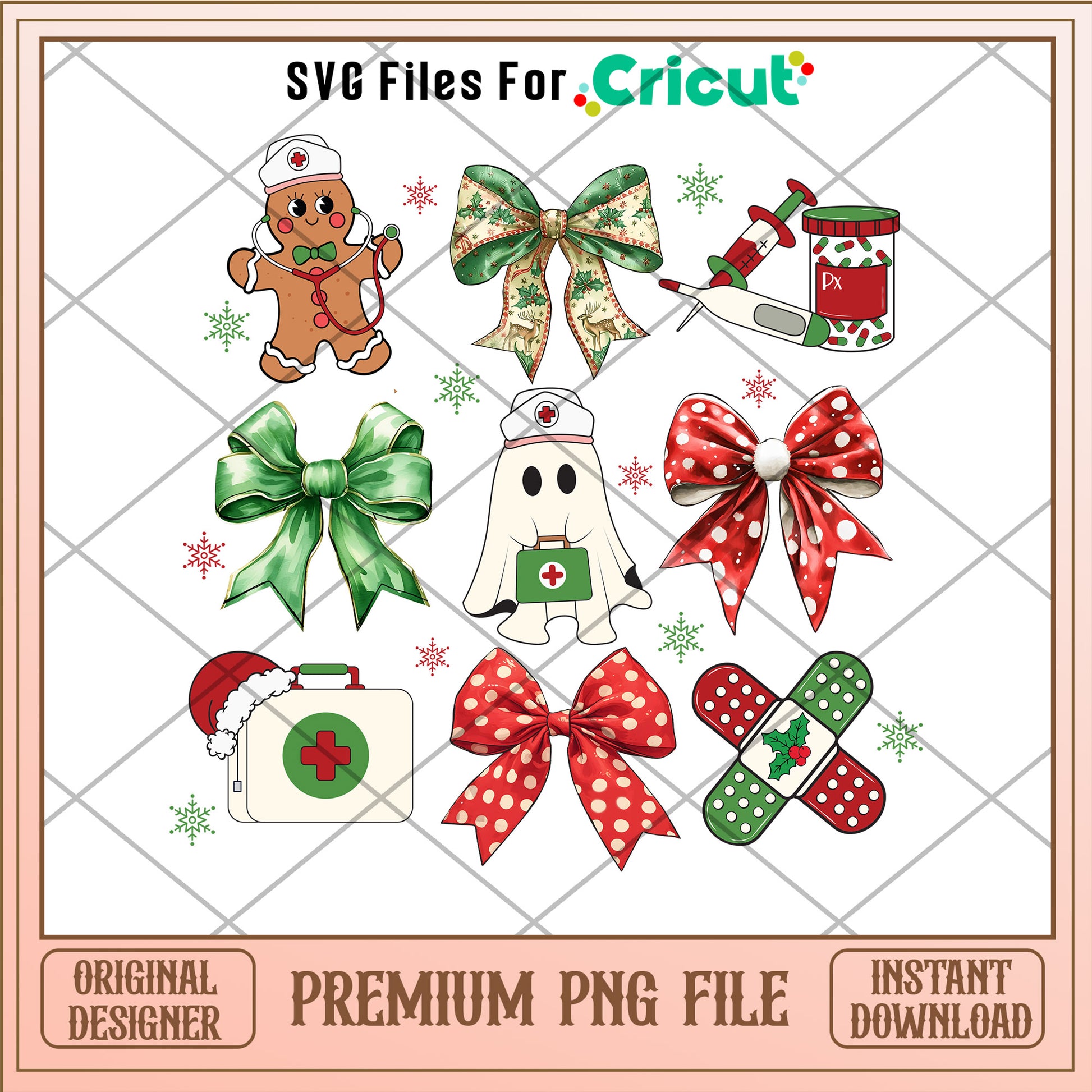 Nurse Christmas Bow Png, Gingerbread png, christmas png