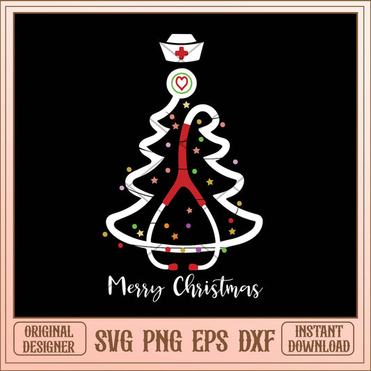 Nurse merry christmas svg, Christmas pine tree nurse svg bundle