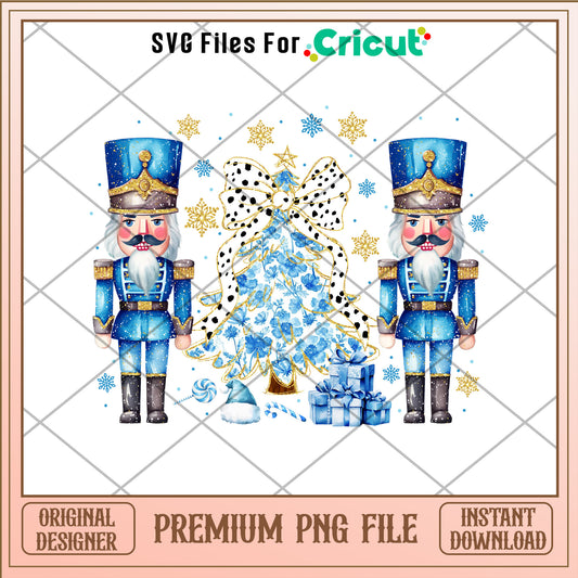 Nutcracker and blue christmas tree png, christmas tree png