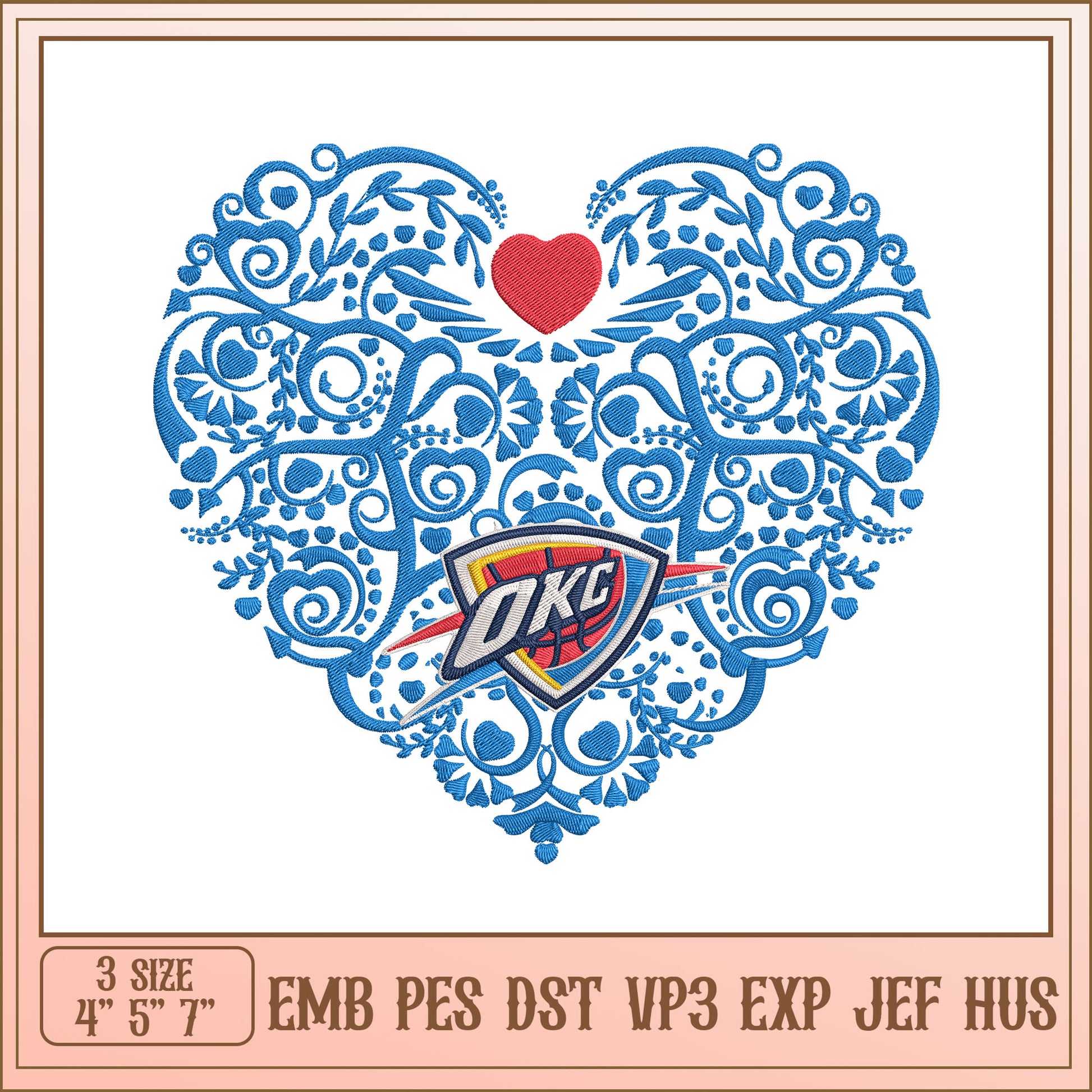 OKC Thunder Heart Embroidery Design