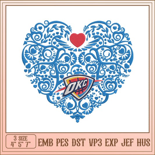 OKC Thunder Heart Embroidery Design