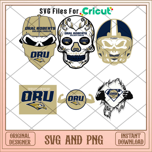 Oral Roberts Golden Eagles skull svg, Oral Roberts svg bundle, NCAA svg