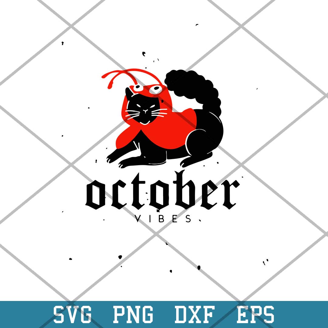 October Vibes Cat Costume Lobster Halloween Svg, Halloween Svg-Svgfilesforcricut
