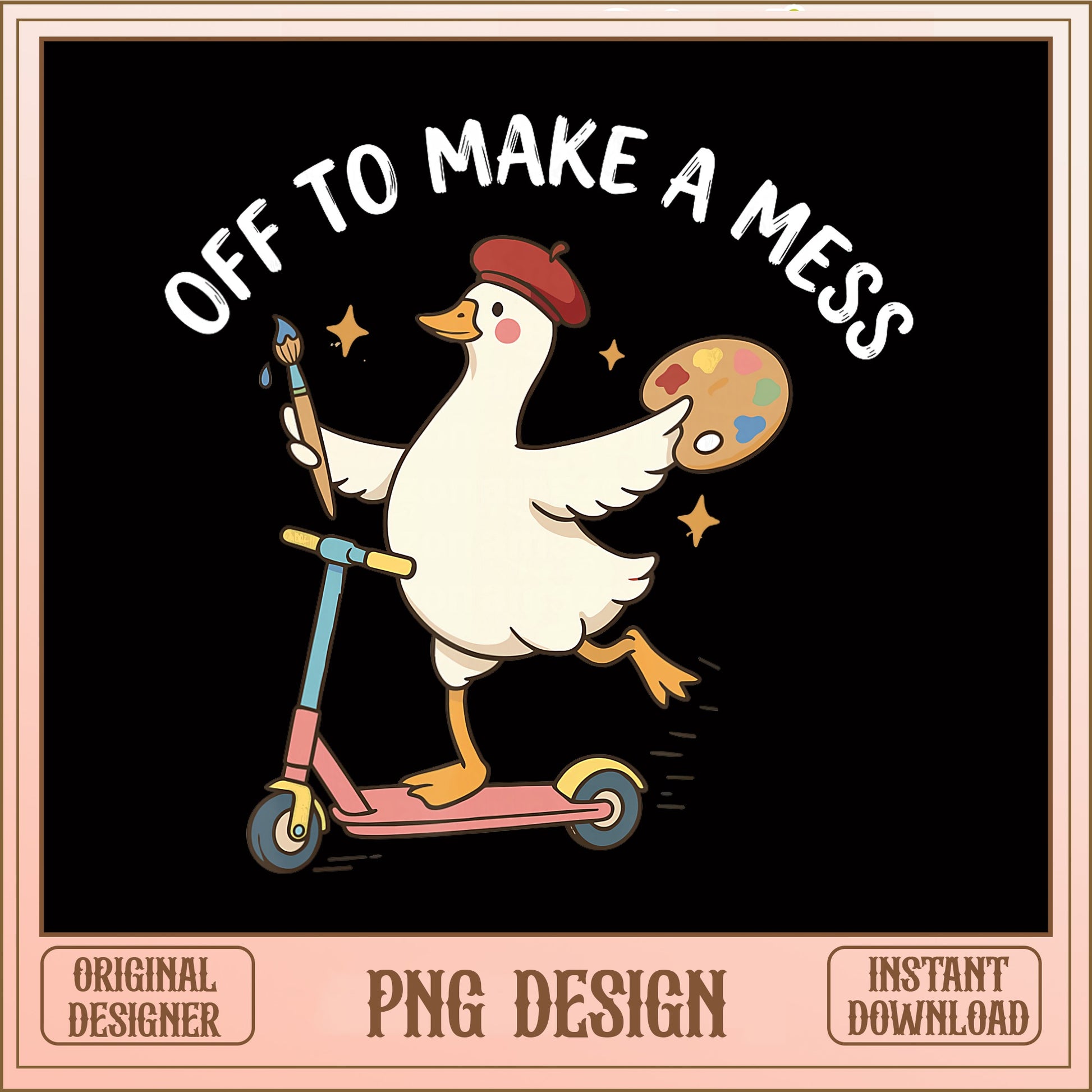 Off To Make A Mess Duck PNG, Funny Artist Duck, Cute Duck PNG
