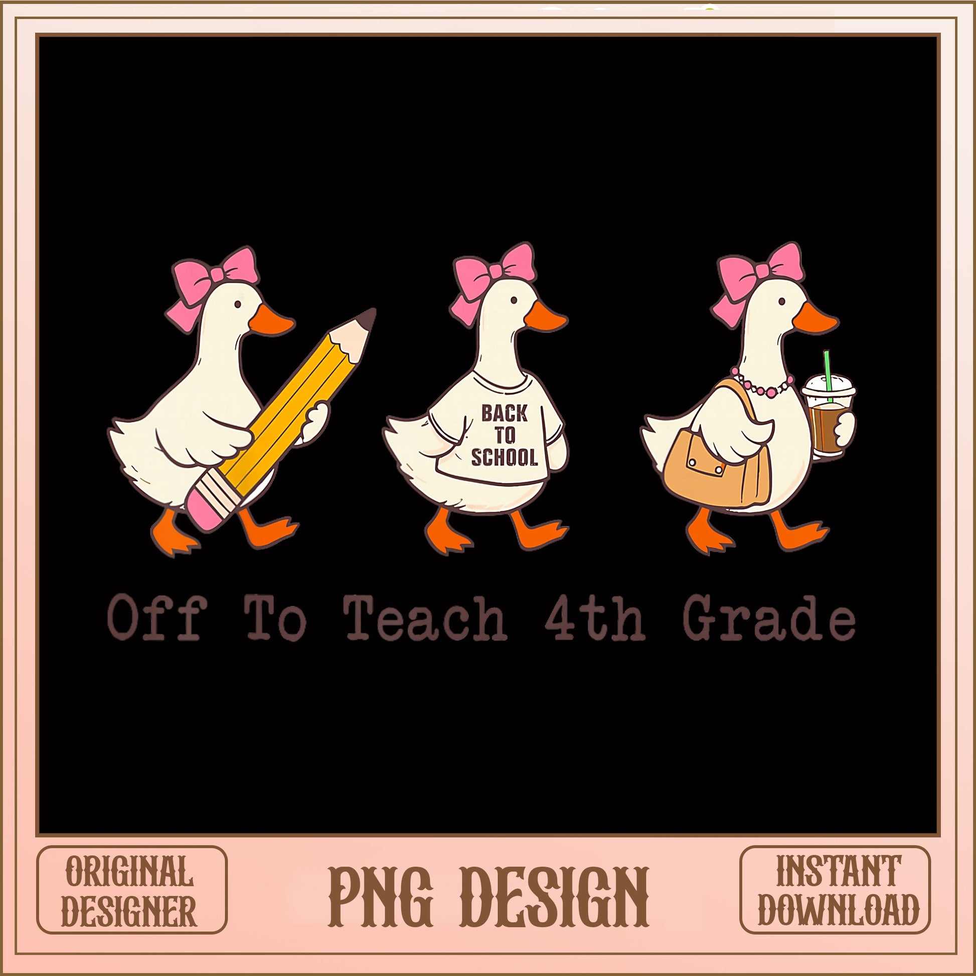 Off To Teach 4th Grade Duck PNG, Teacher Duck PNG, Back To School PNG