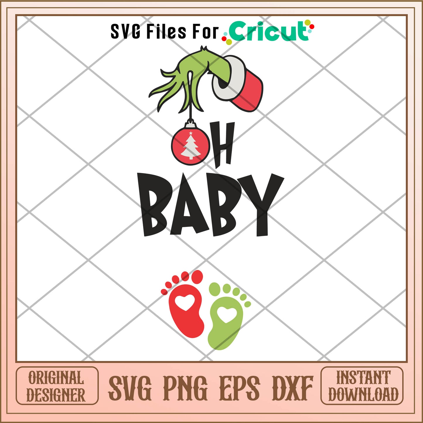 Oh Baby Grinchmas Pregnancy Announcement SVG grinch hand holding​ svg