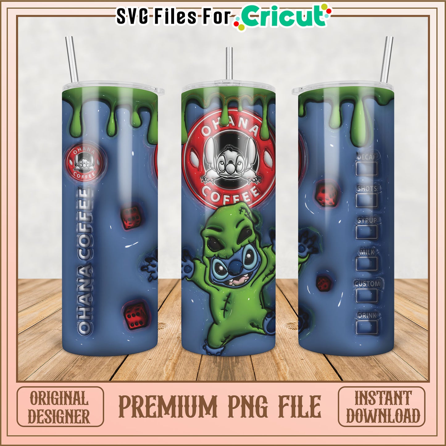 Ohana Coffee Tumbler Design Cute Character Premium PNG Download