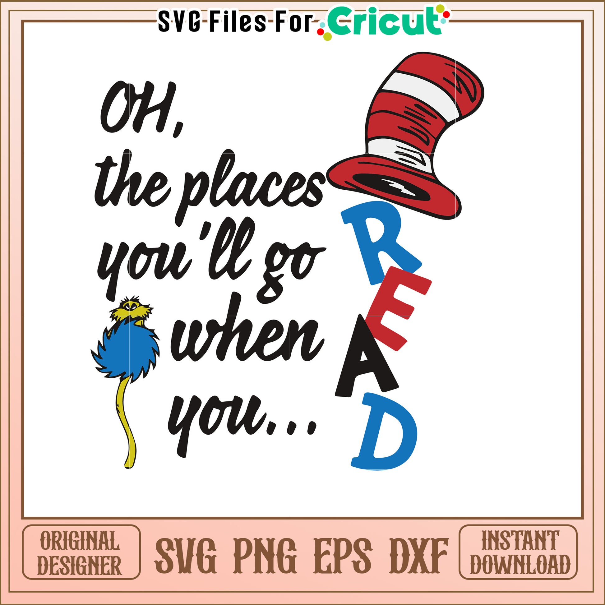 Oh the Places You'll Go Reading SVG Design for Kids