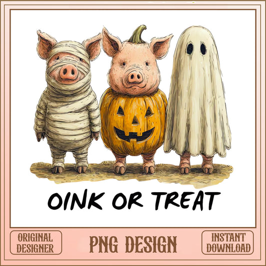 Oink Or Treat Halloween Pig PNG, Funny Pig Halloween PNG, Ghost PNG