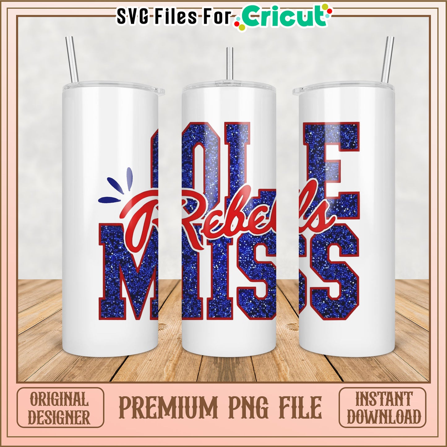 Ole Miss Rebels Glitter Tumbler PNG
