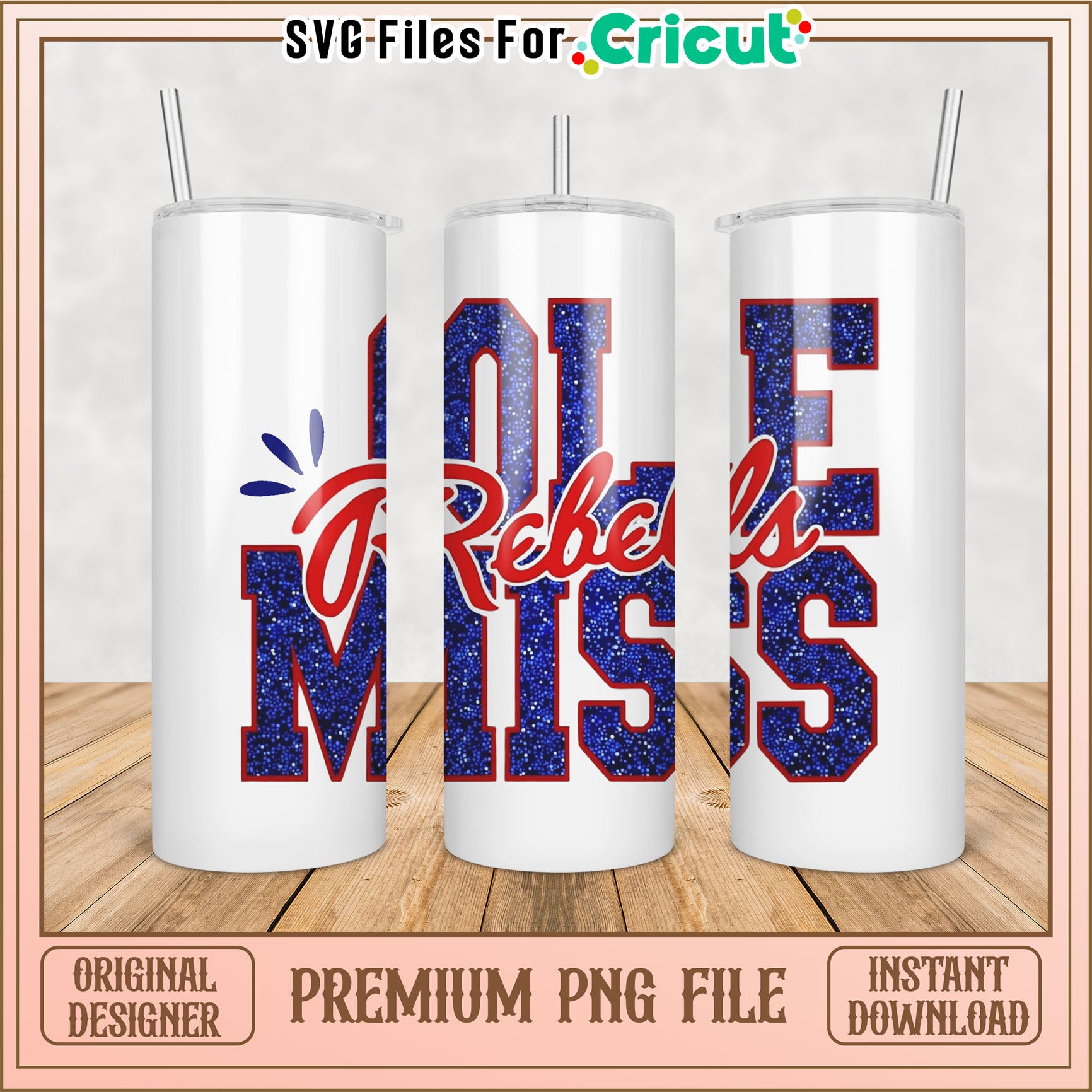 Ole Miss Rebels Glitter Tumbler PNG