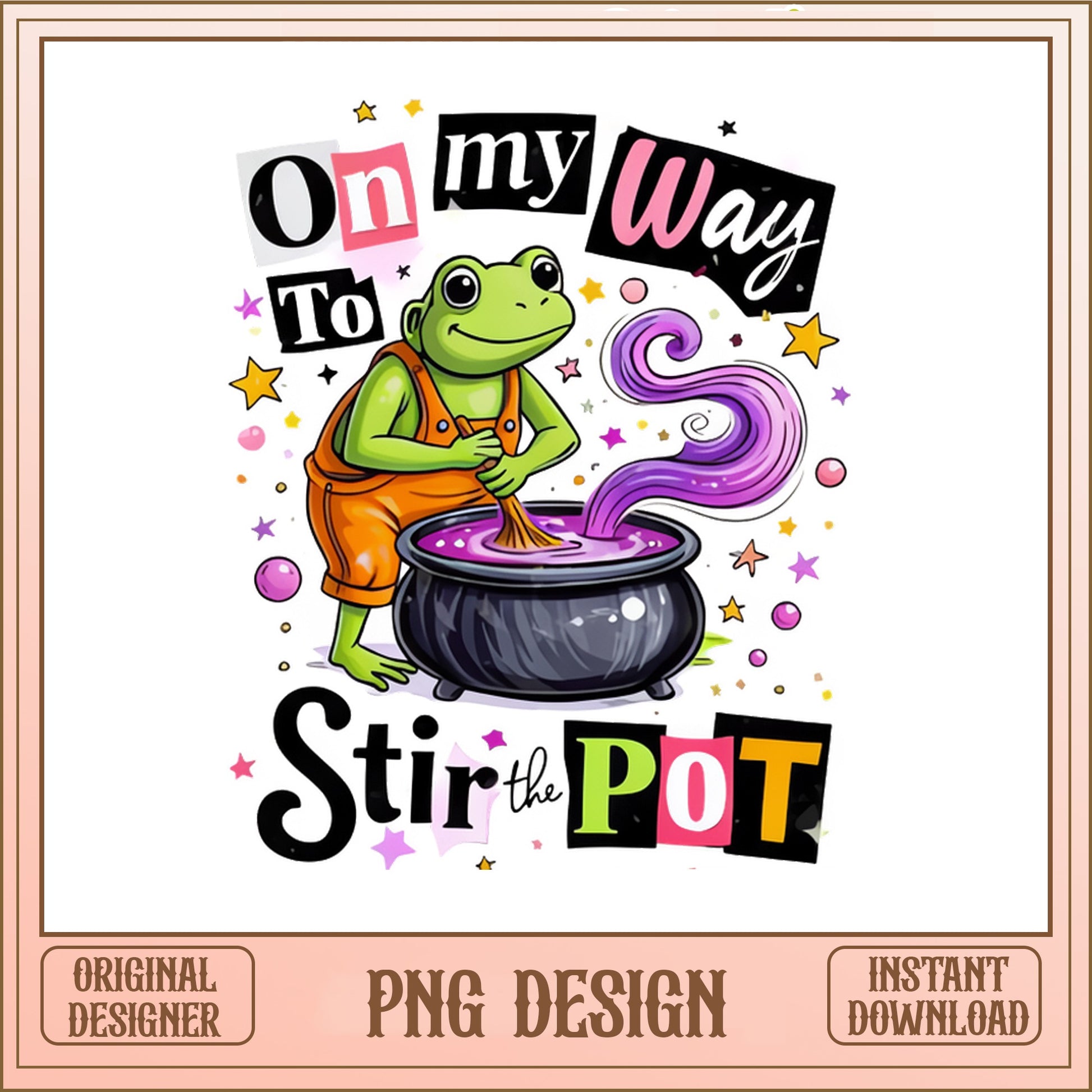 On My Way To Stir The Pot Frog PNG, Funny Frog PNG, Halloween PNG