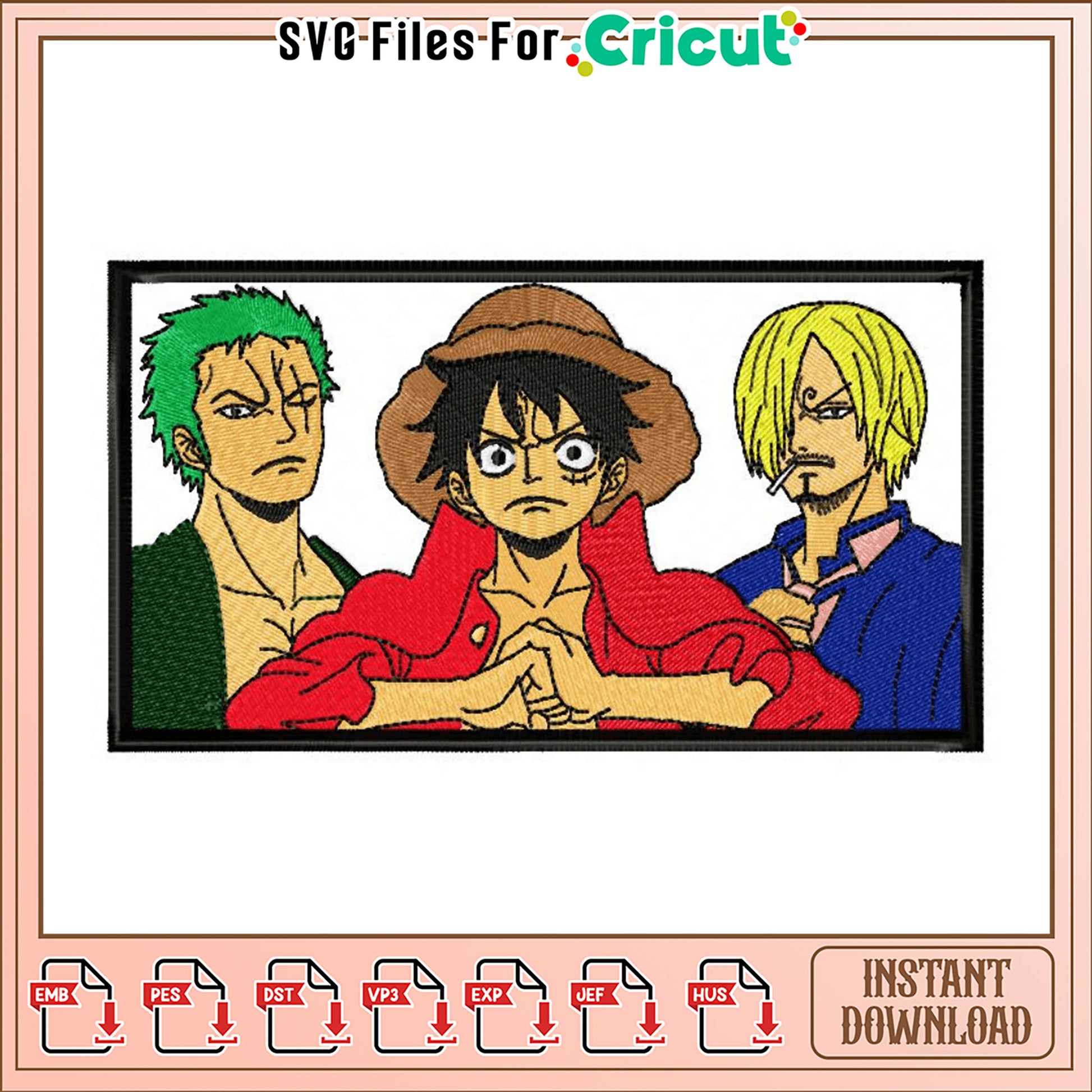 One Piece Luffy Zoro Sanji Embroidery Design