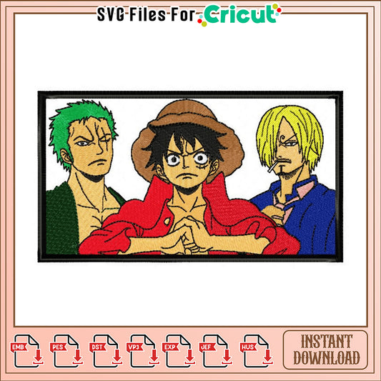One Piece Luffy Zoro Sanji Embroidery Design
