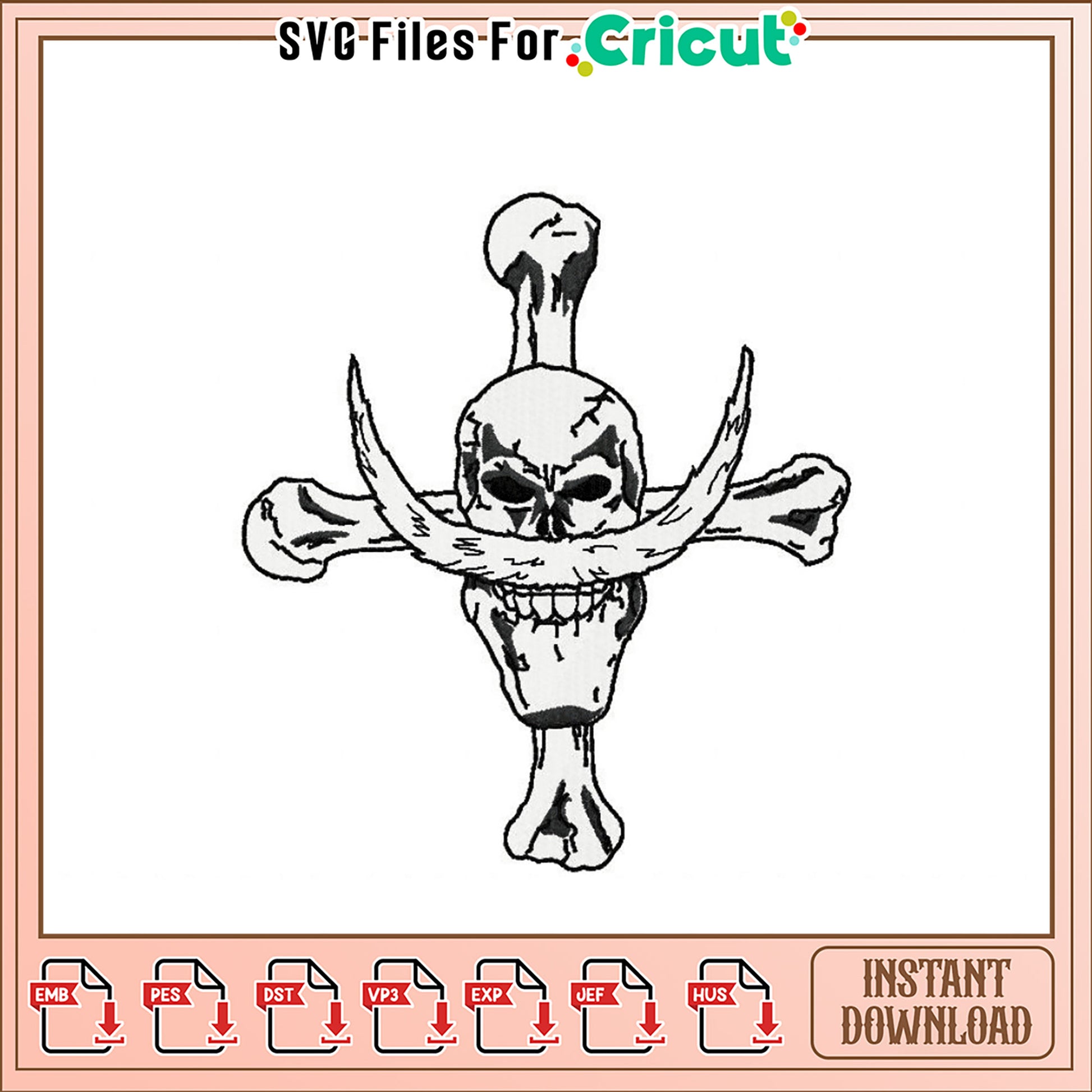 One Piece Skull Embroidery Design Instant Download