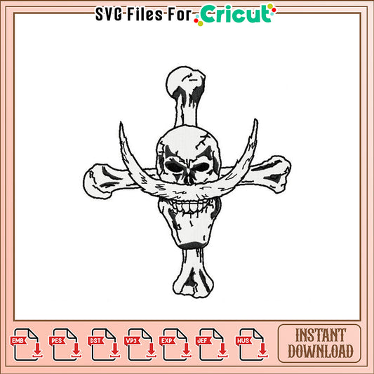 One Piece Skull Embroidery Design Instant Download