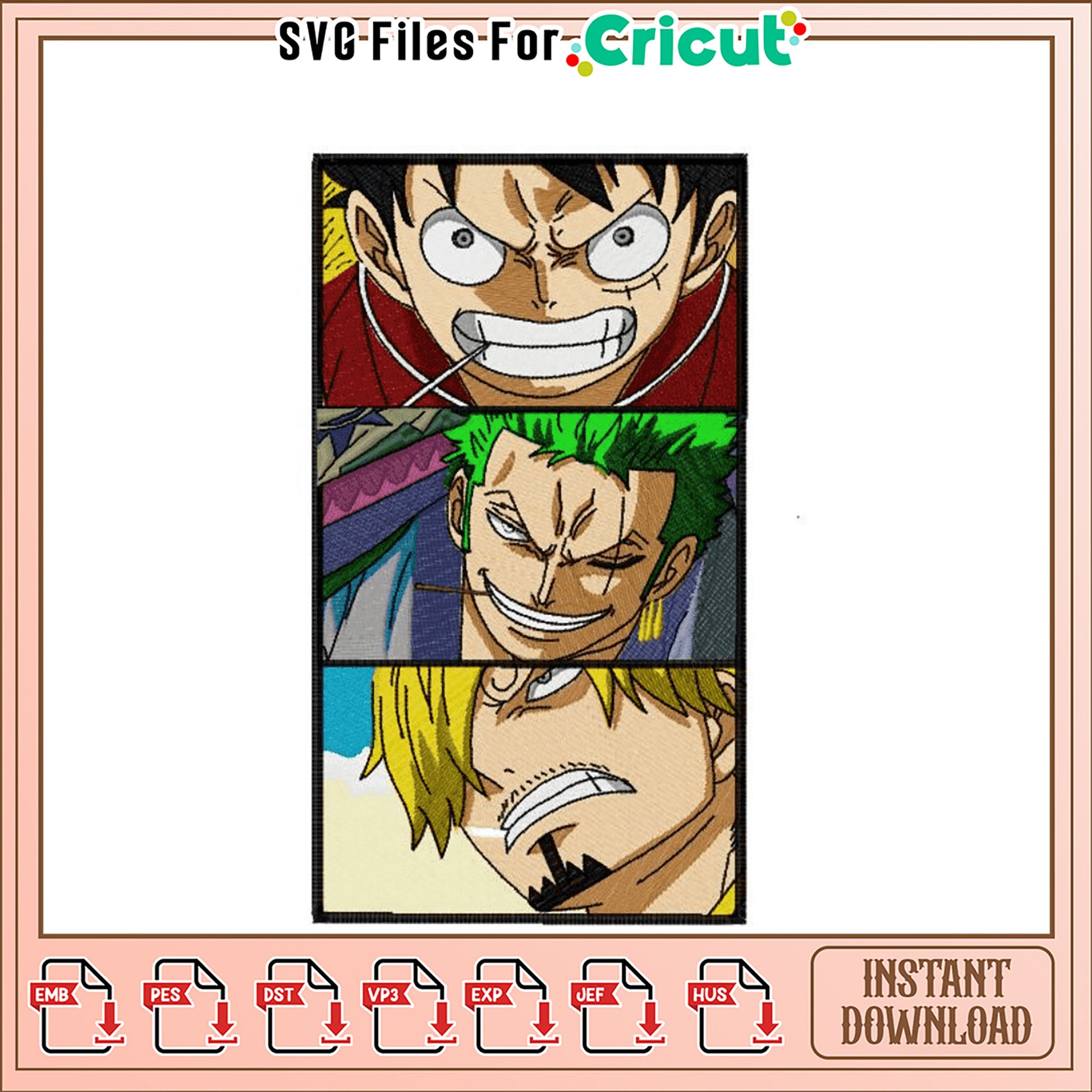 One Piece Straw Hats Embroidery Design