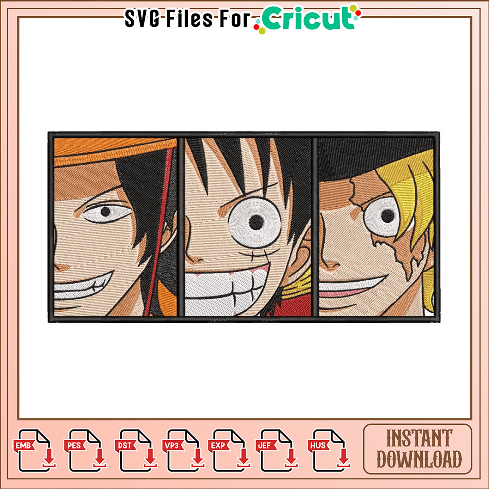 One Piece Straw Hats Embroidery Design Instant Download