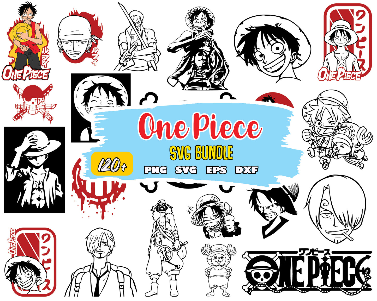 One piece characters black white bundle svg, one piece anime​​​ svg