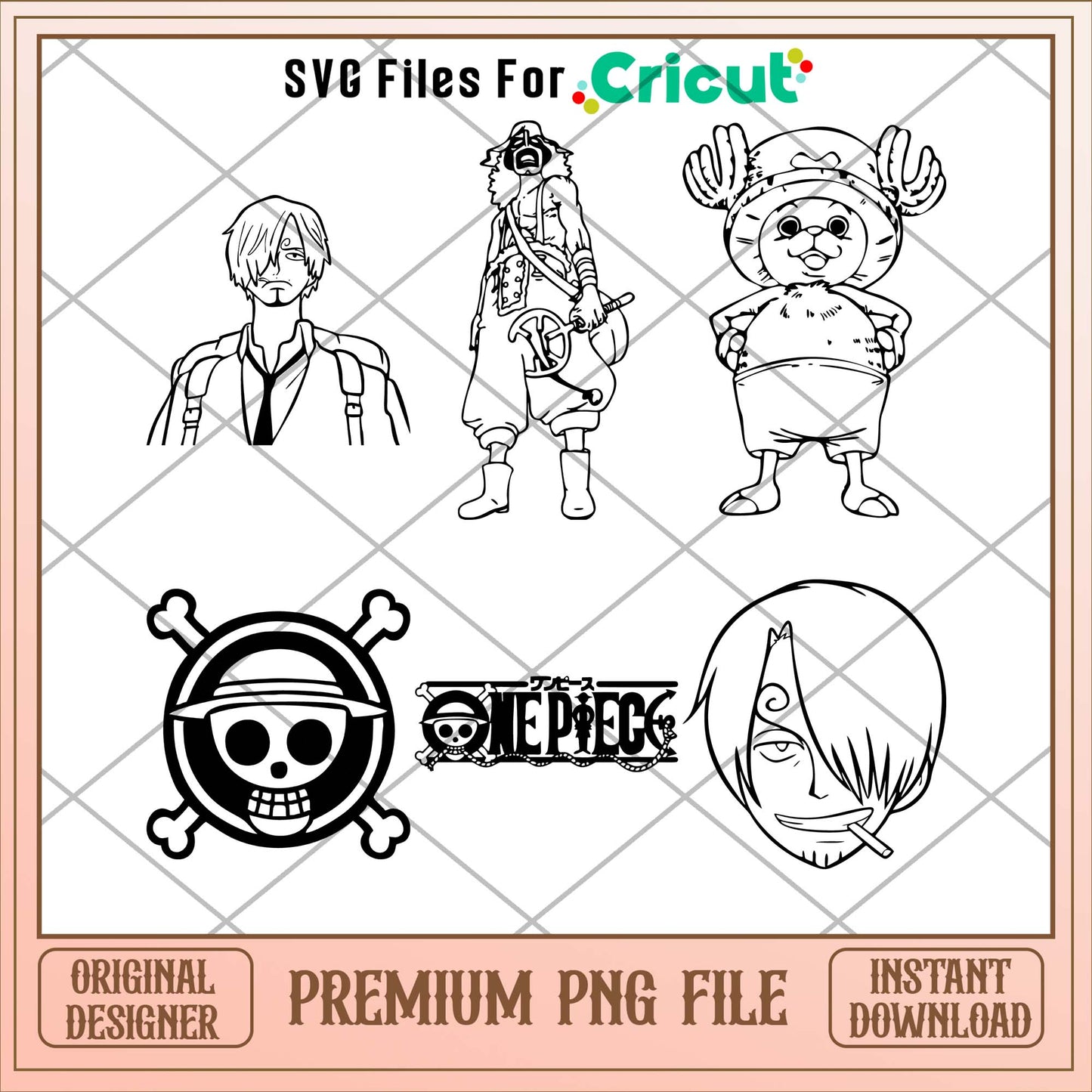 Anime One piece pirate logo outline png bundle