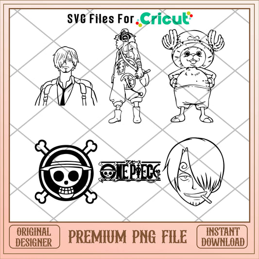 Anime One piece pirate friends outline png bundle