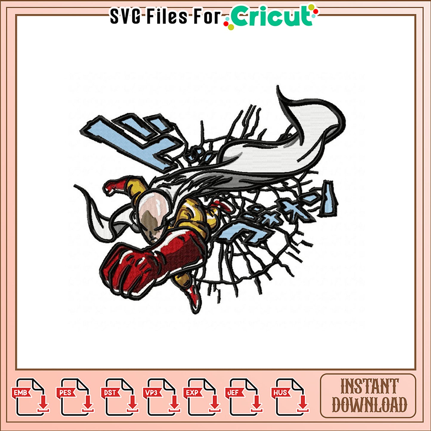 One Punch Man Embroidery Design - Instant Download