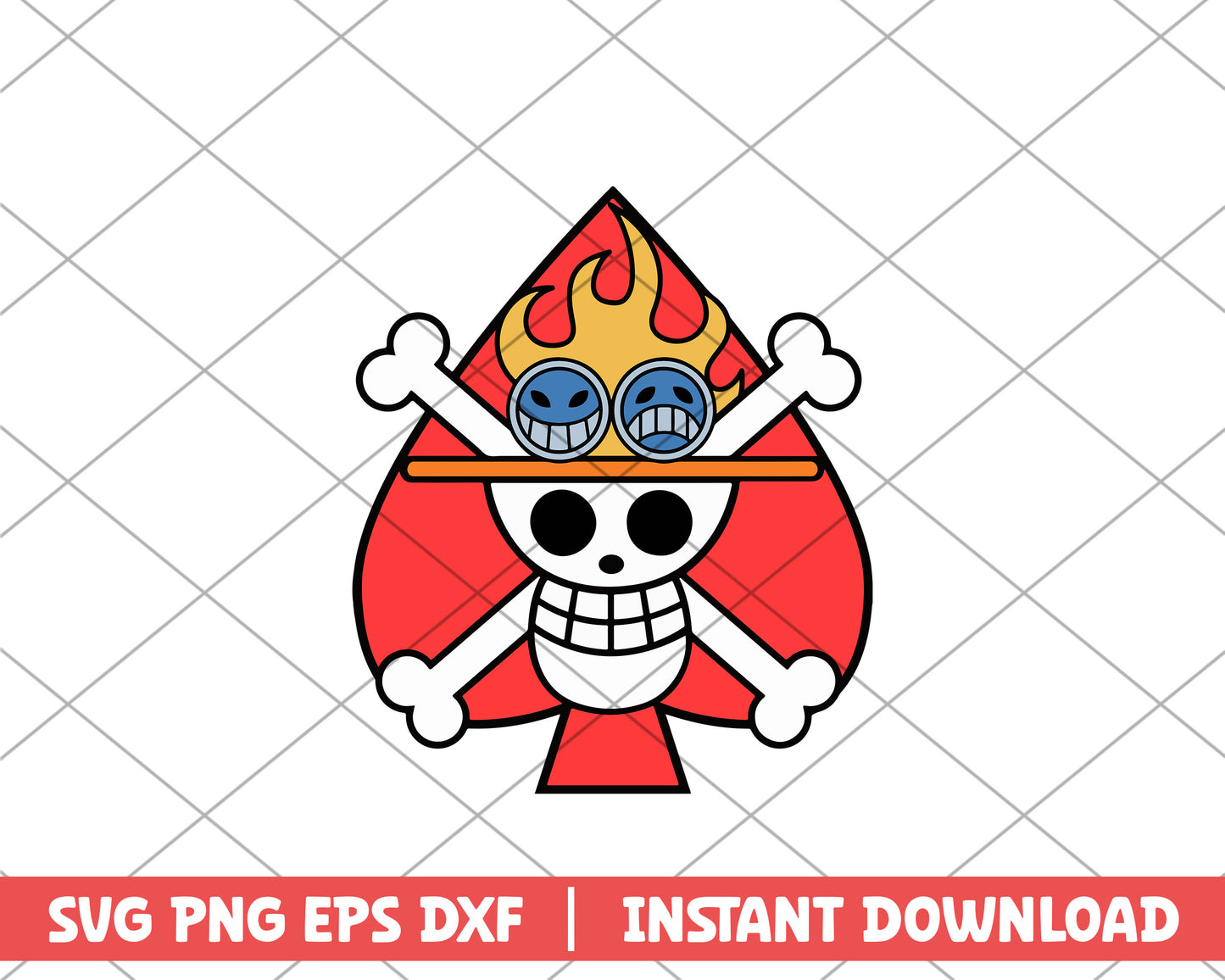 One piece ace jolly roger red anime svg