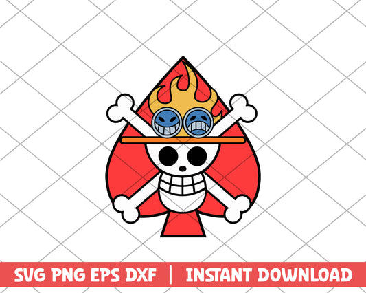 One piece ace jolly roger red anime svg