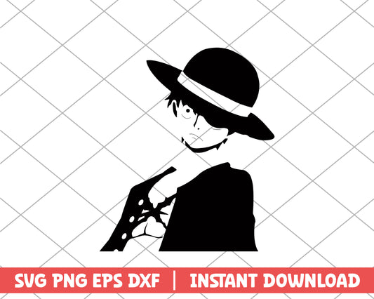 One piece luffy black white anime svg