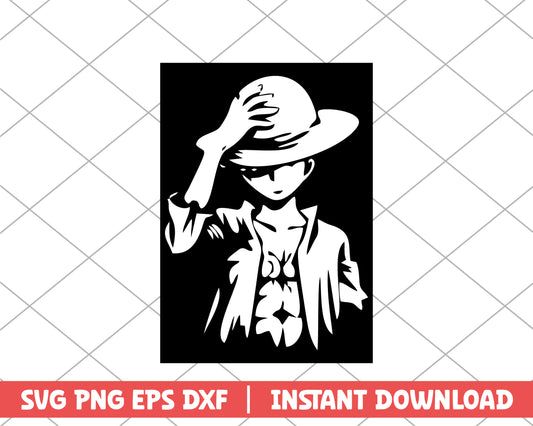 One piece monkey D.luffy black white anime svg