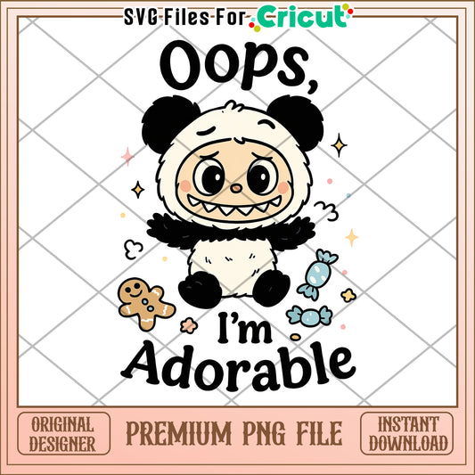 Oops im adorable png, labubu quotes png, labubu cartoon png