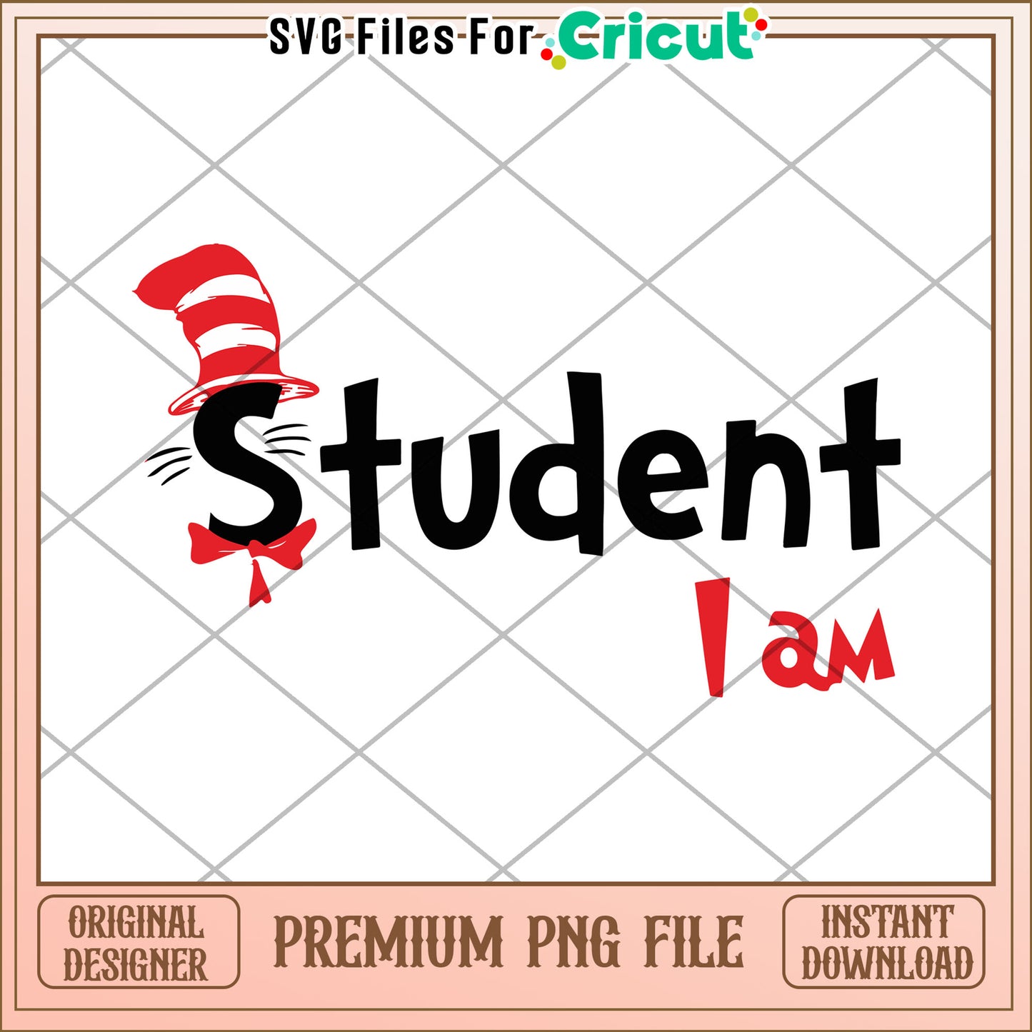 Option 1 (61 characters) Cat in Hat Student PNG Design Instant Download