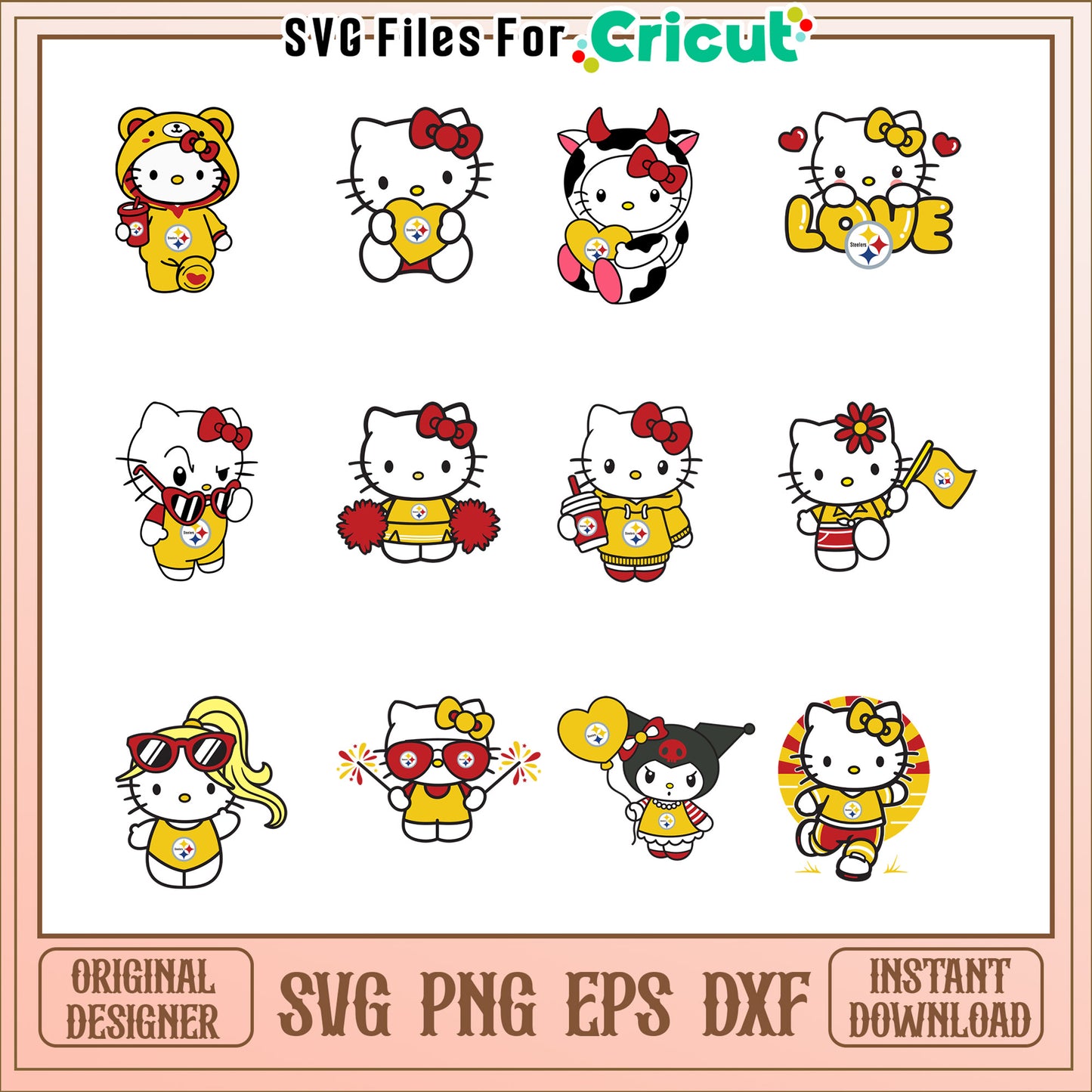 Option 1 (61 characters) Hello Kitty Steelers SVG Bundle PNG, EPS, DXF