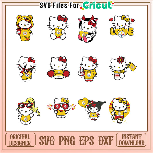 Option 1 (61 characters) Hello Kitty Steelers SVG Bundle PNG, EPS, DXF