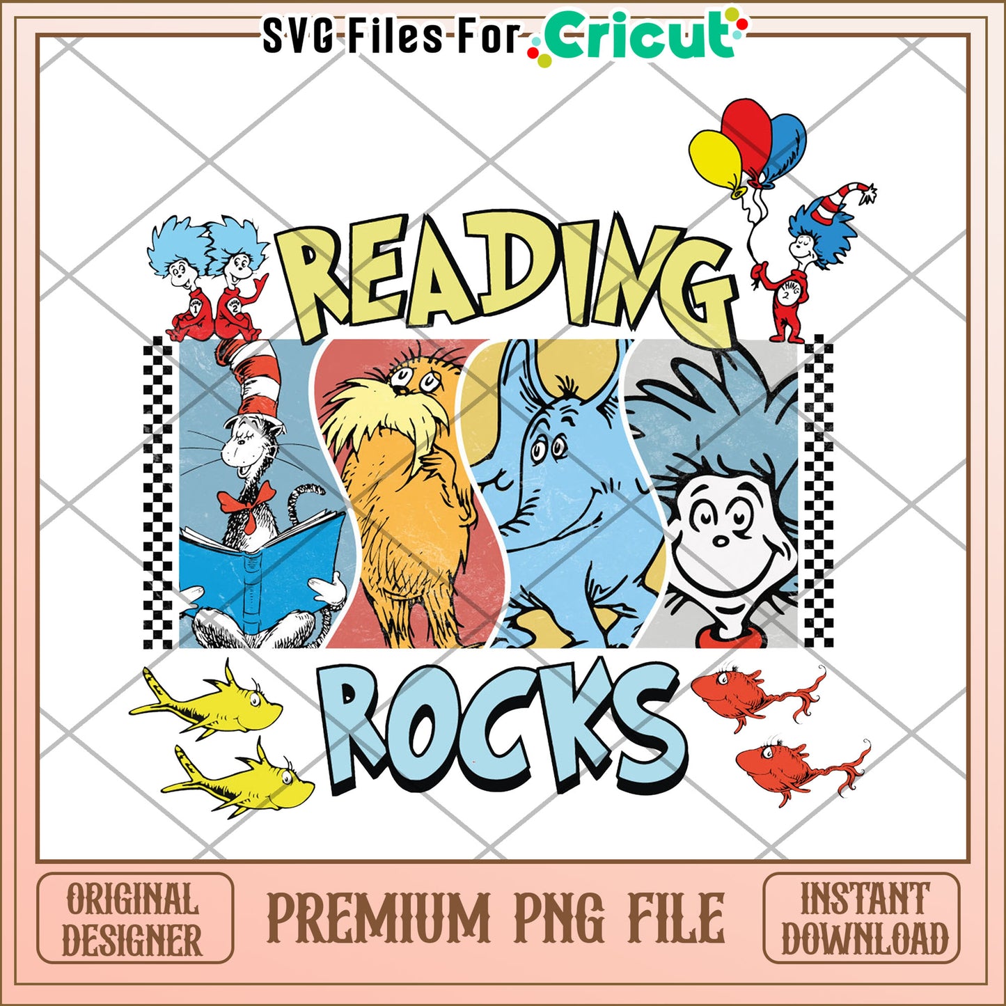 Option 1 (61 characters)  Reading Rocks PNG Sublimation Dr Seuss