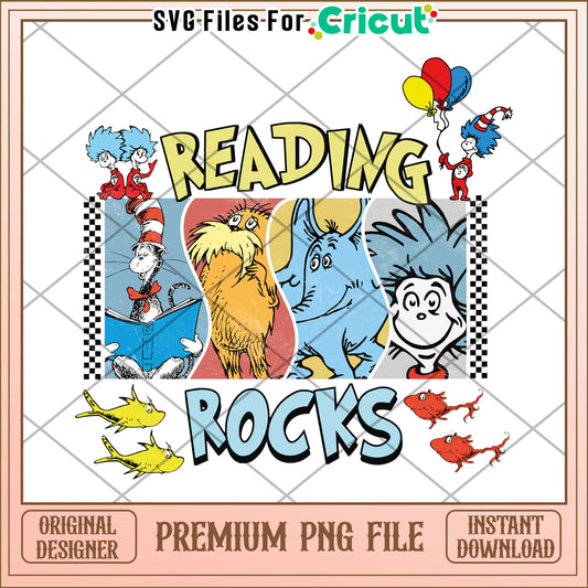 Option 1 (61 characters)  Reading Rocks PNG Sublimation Dr Seuss